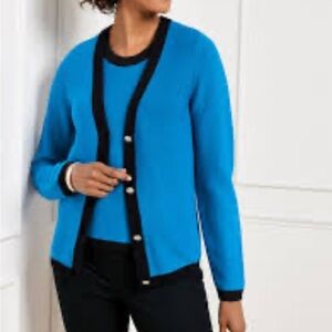 Talbots Blue and Black cardigan Sweater size LP